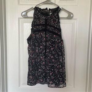 Anthropologie Maeve Black Floral Lace Sleeveless Blouse Size Small